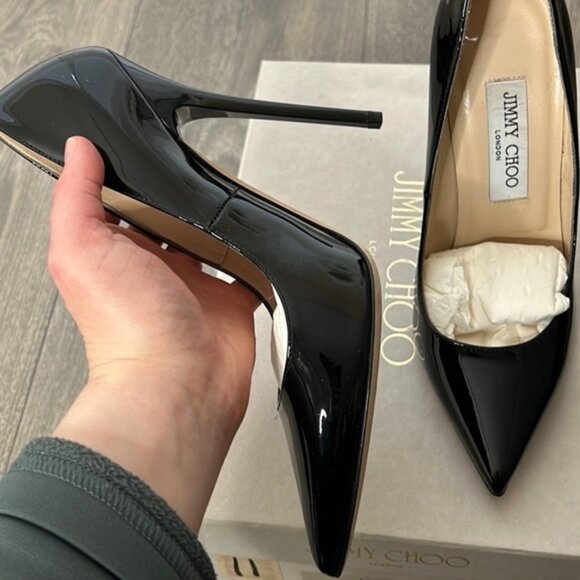 Jimmy Choo Anouk 120 Patent Leather Pumps Stiletto Heels Point Toe Black Size 36 - Picture 12 of 13